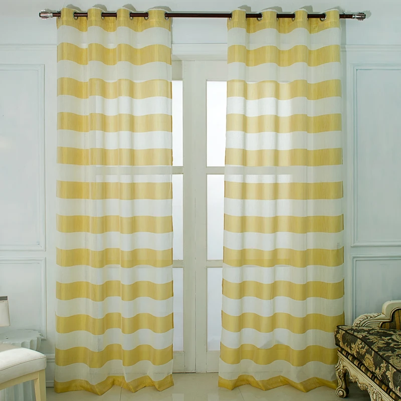MAKEHOME Horizontal Stripes Modern Sheer Curtain for Bedroom Living room Blue Yellow Gray Window Cortina Voile Tulle Custom Size | Дом и сад