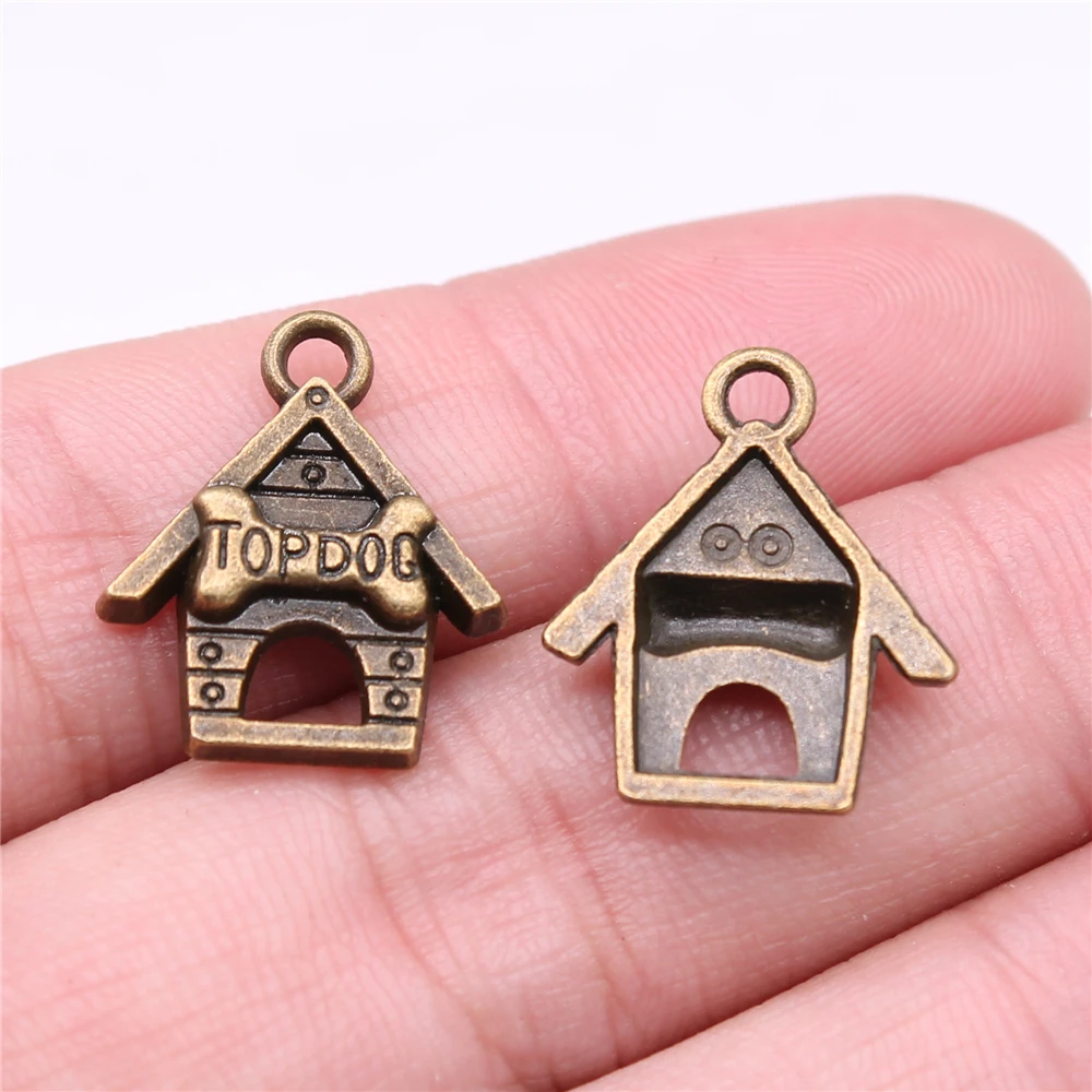 WYSIWYG 10pcs 19x16mm 2 Colors Top Dog Pendant Charm House | Charms