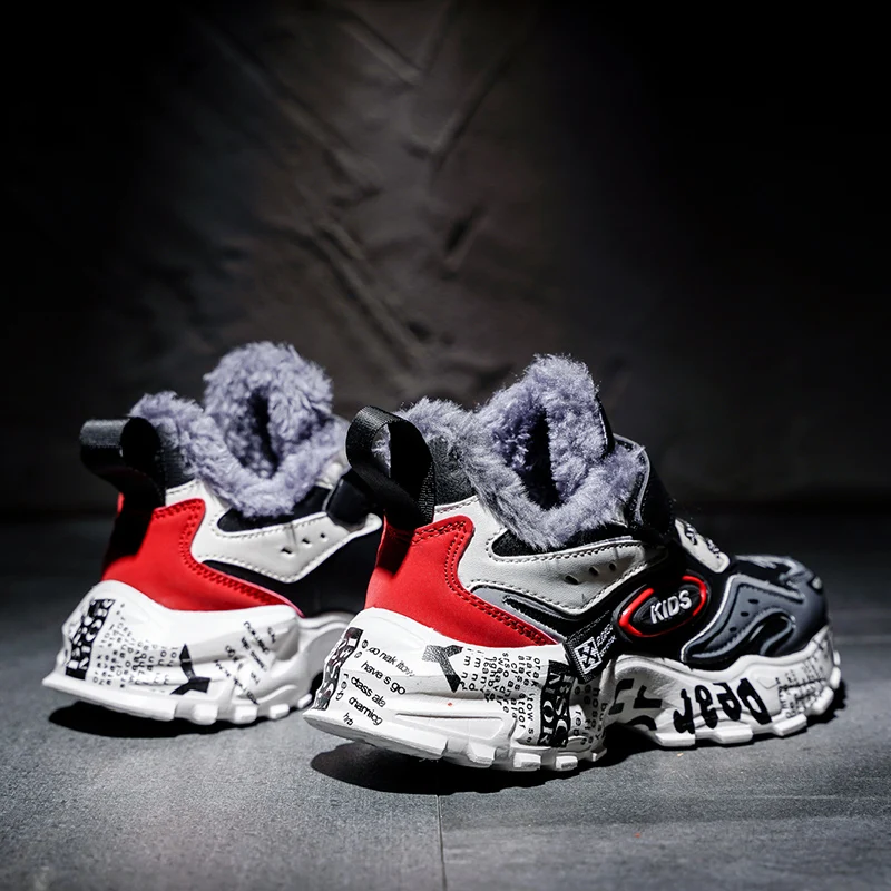 

Winter Fur Children Sneakers Casual Sports Boys Shoes Thick Sole Non-Slip Walking Tenis Enfant Trainers Plush Warm Kids Shoes