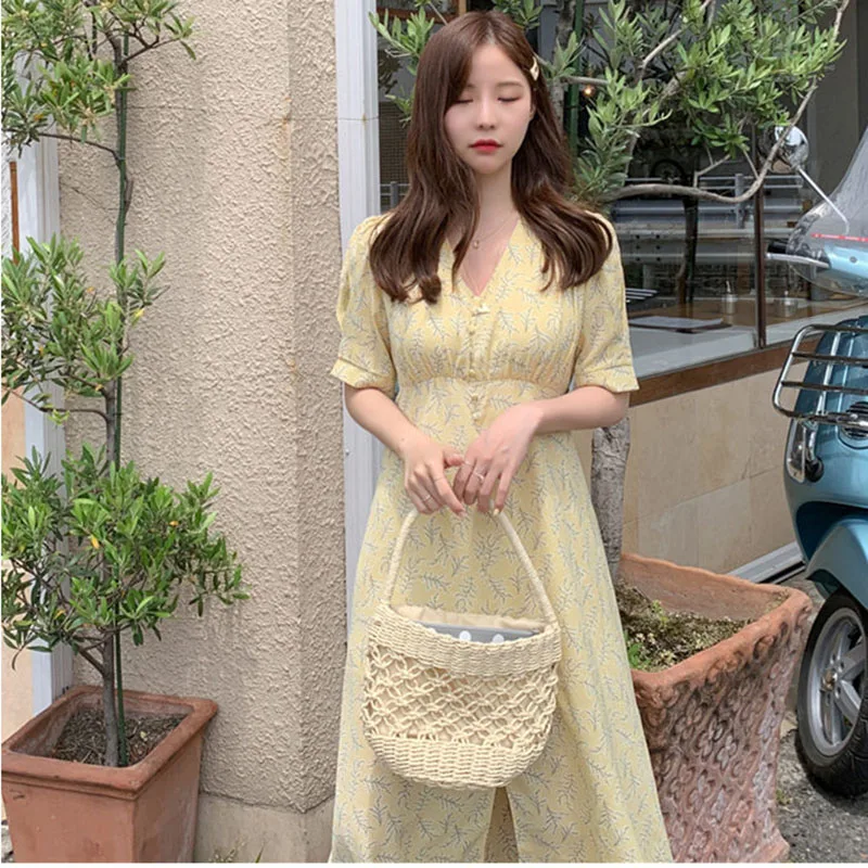 

2021 XL Size Floral Print Summer Dress Evening Long Vintage Dresses Oversize Short Sleeve Beach Women Dress Robe Vestido Prom