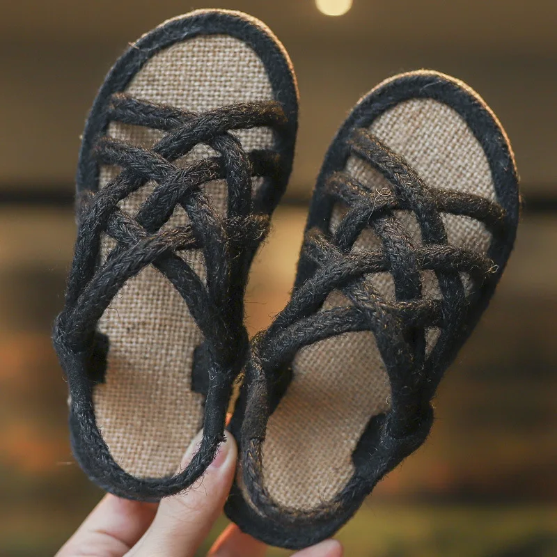 Сандалии гладиаторы для девочек летние Вязаные сандалии с открытым носком в