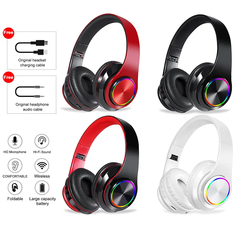 Беспроводные стереонаушники Bluetooth, Hi-Fi гарнитура с глубокими басами и микрофоном, FM-радио, поддержка SD-карты, для мобильных телефонов Xiaomi, Iphone