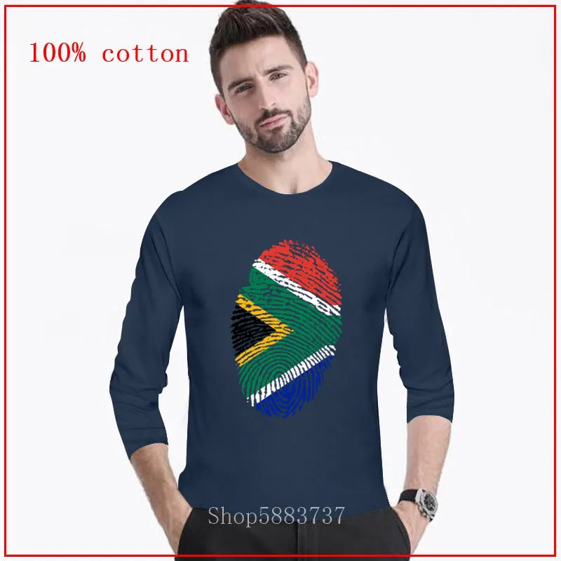Funny South Africa Flag Fingerprint long T shirt men Sleeve O Collar Cotton T-shirt African Pride Tee Patriotic heart | Мужская одежда