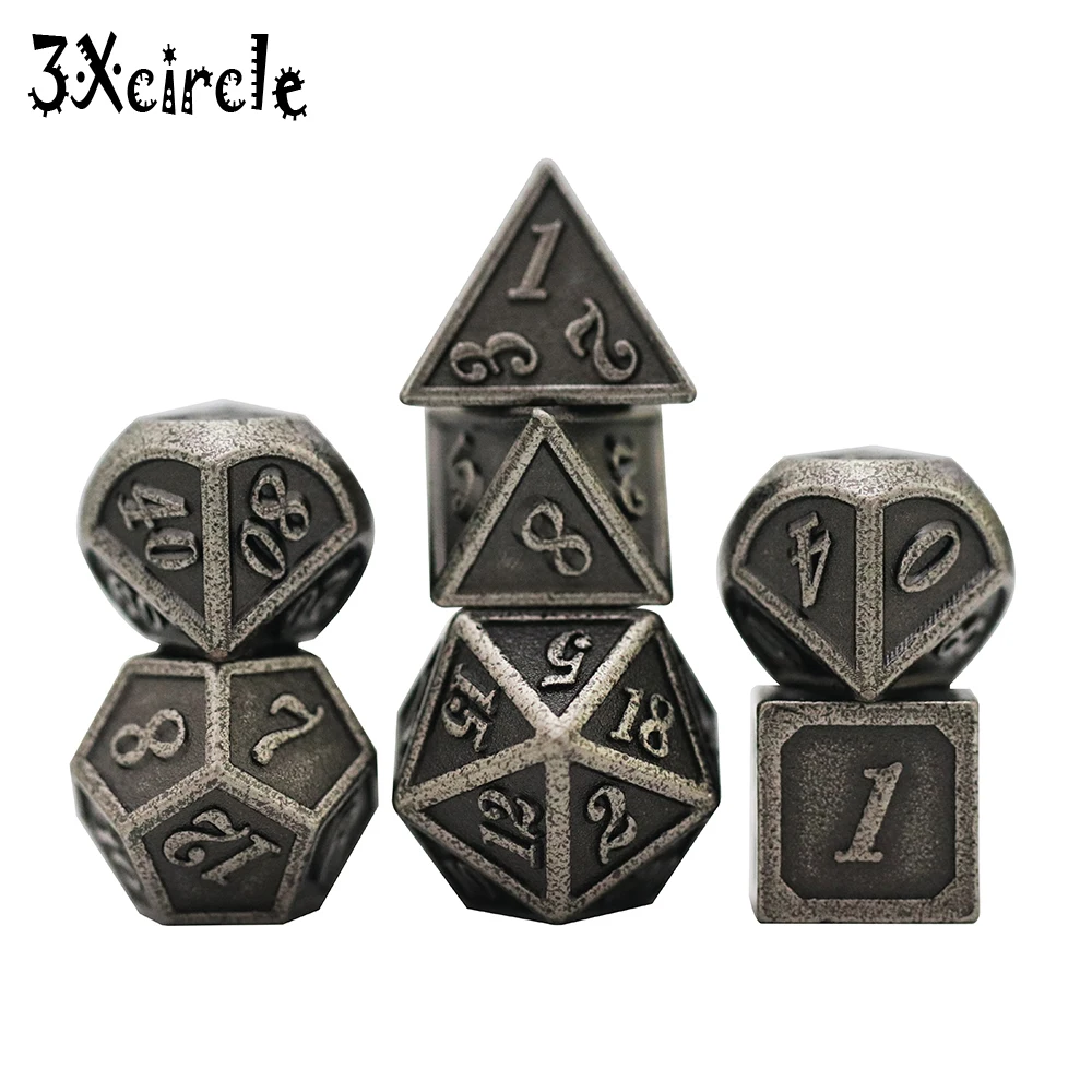 7 Die набор металлических многогранных игральных костей с чехлом для игры в