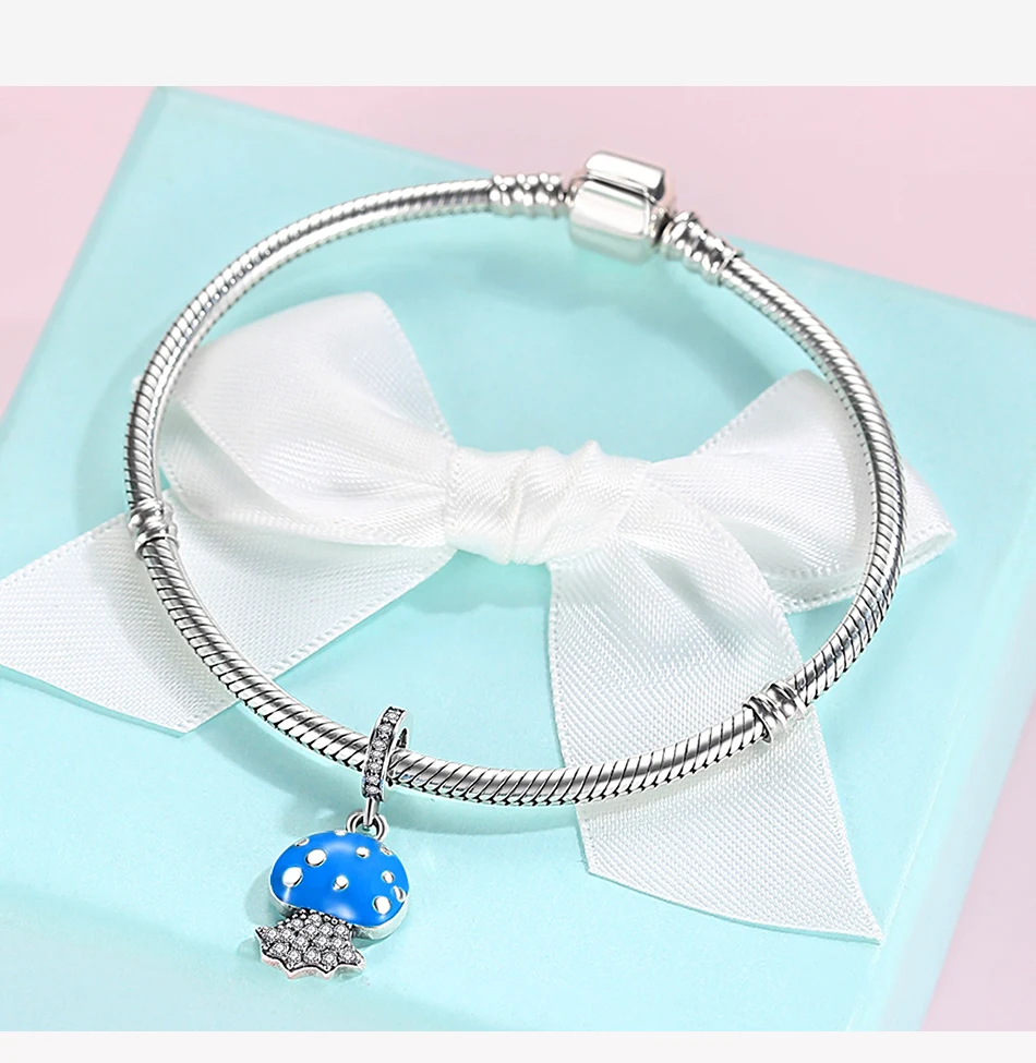 Новый оригинальный синий Медузы очарование Кристалл бисер 100% 925 стерлингового