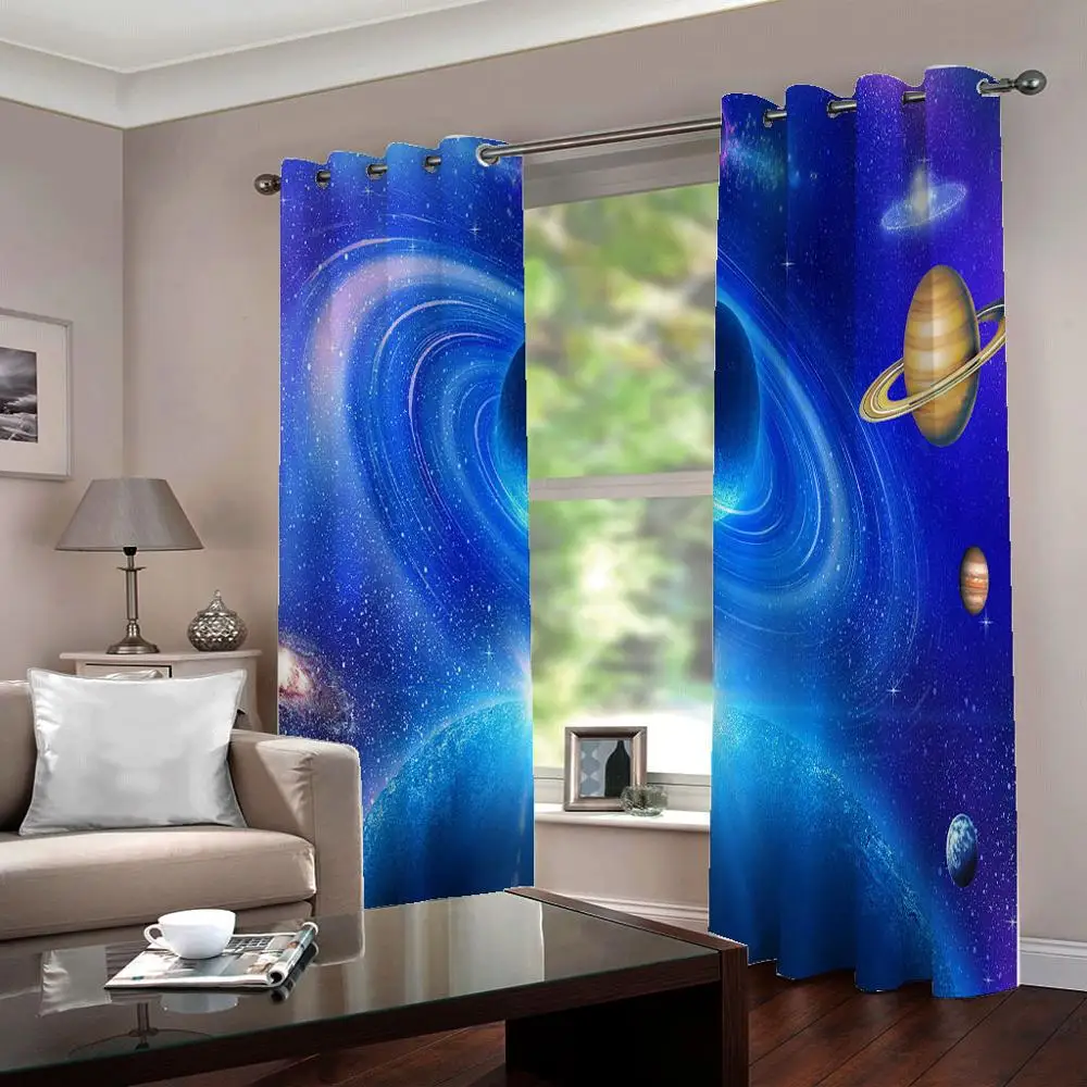 Планета Космос голубое небо 2 панелей/комплект окна Шторы блокировать ткань драп
