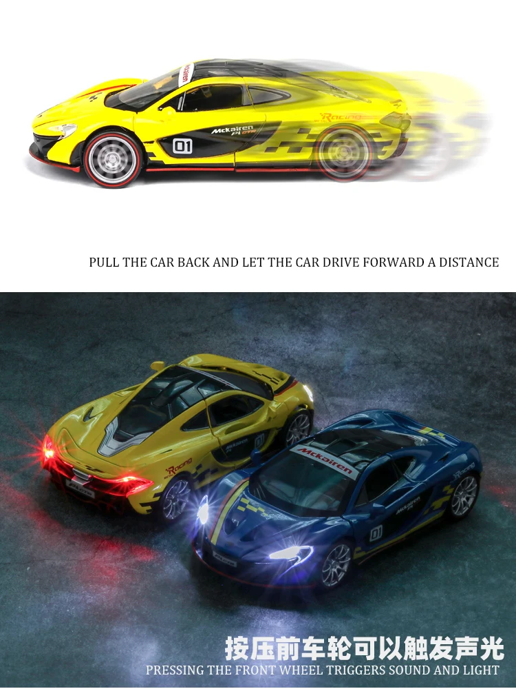 

1:32 NEW Hot Sale McLaren P1 GTR Diecasts & Toy Vehicles Car Model With Sound Light Pull Back Car High simulation Racing Toy Car