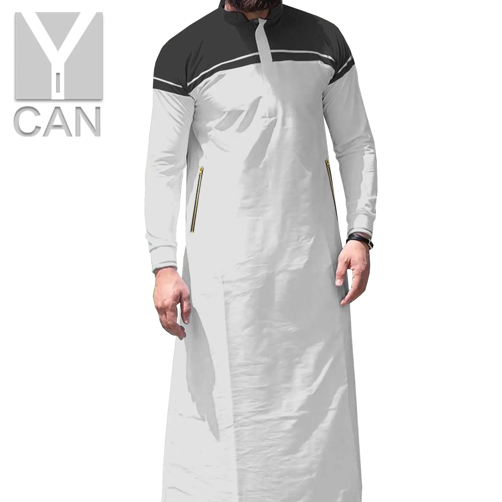 

Y-CAN Muslim Fashion Pakistan Free Men Islamic Kaftan ColorContrast LongSleeve Abaya Robes Modal Men's Robe Jubba Thobe Y201026