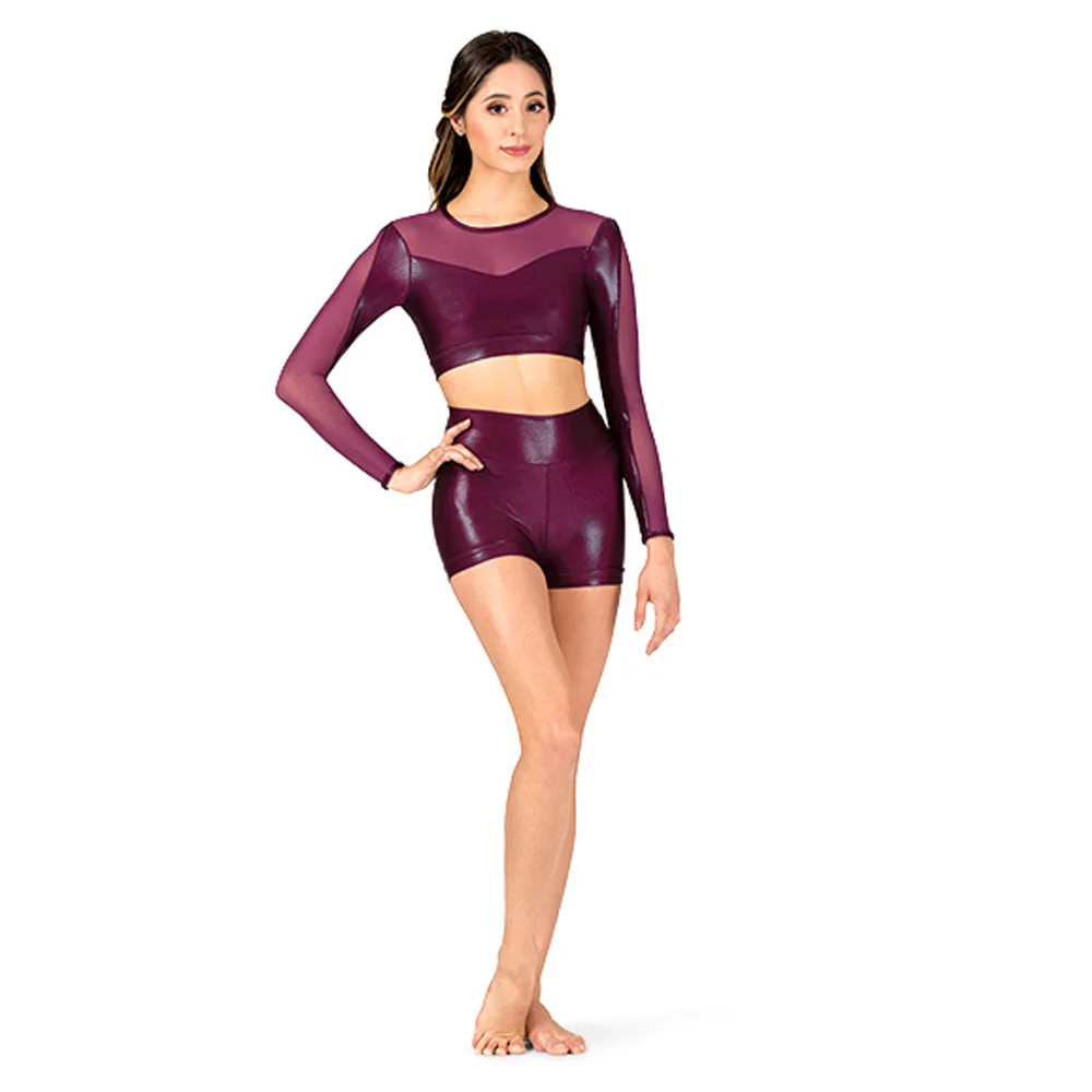 

Womens Lycra Performance High Waist Shiny Metallic Excerise Ballet Shorts