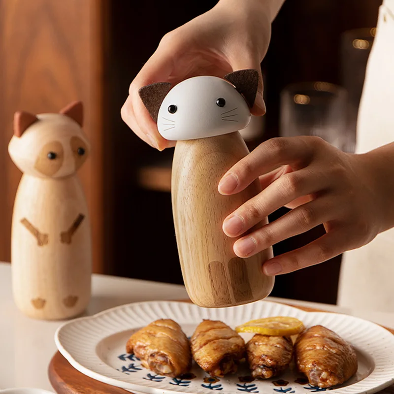 

Cute Cat Shape Wood Ceramic Core Spice Nut Grinder Salt Pepper Mills Home Decoration Kithcen BBQ Tool For Salt Pepper KEDICAT