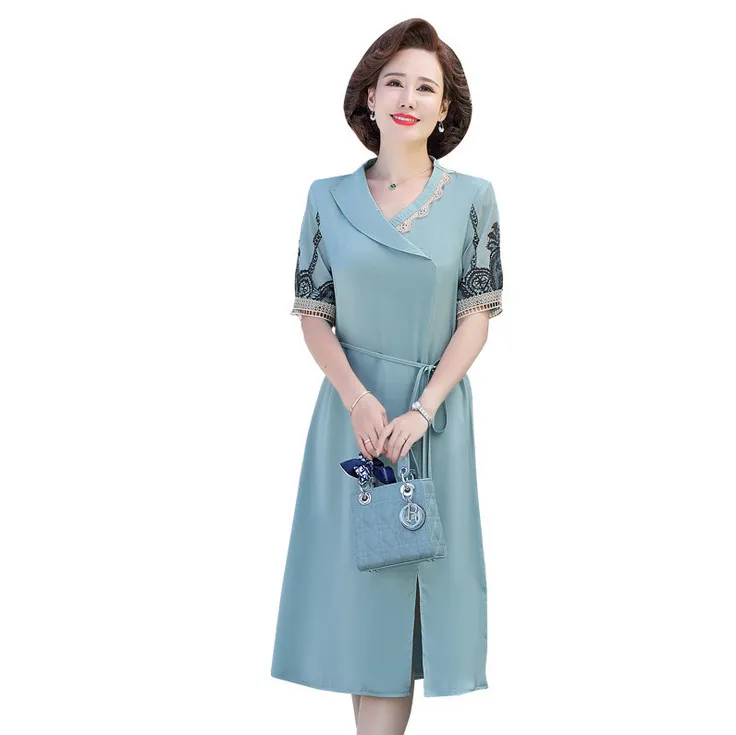 2021 Новое Женское Летнее шелковое платье с коротким рукавом зубчатый тонкий пояса