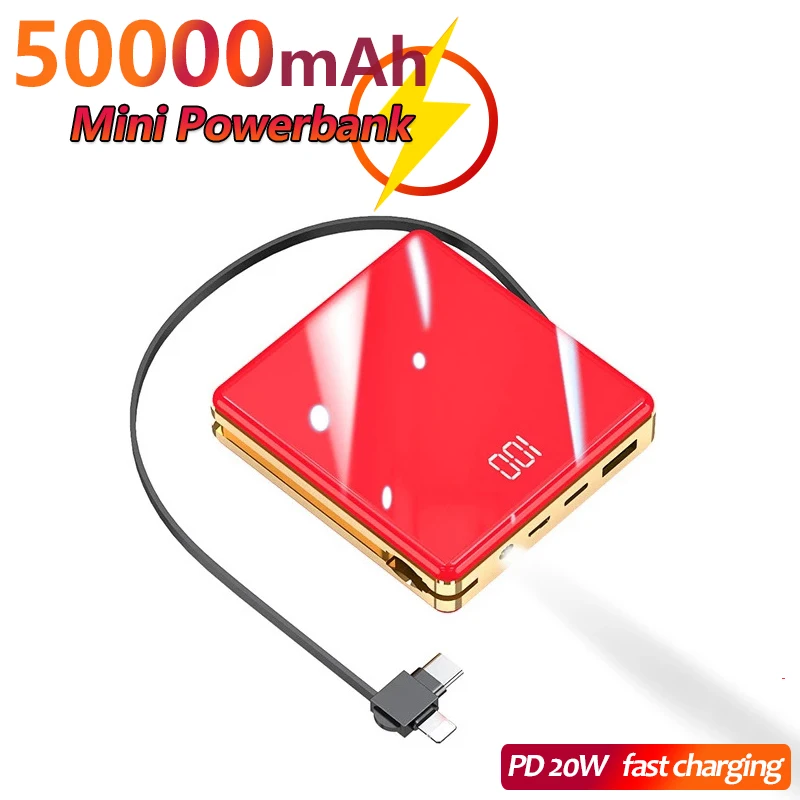 

50000mAh Mobile Power Bank with Built-in Charging Cable, Universal Compatible Portable Charger for Xiaomi Samsung IPhone