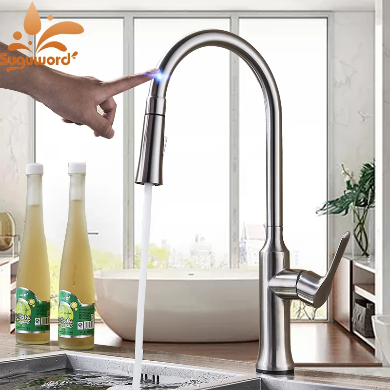 Смеситель с матовым никелем Suguword кухонный сенсорный кран одной ручкой и