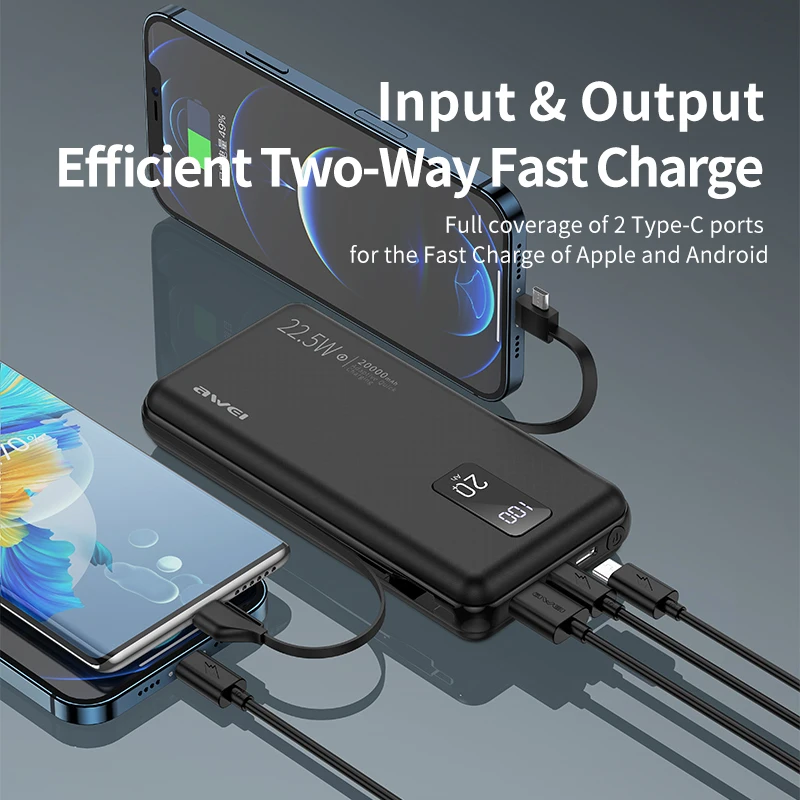 AWEI P38K 22 5 Вт 20000mAh повербанк для телефона зарядка на айфон быстрая Портативный