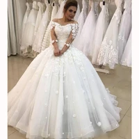 princess 3d floral ball gown lace appliques 34 sleeves wedding dresses party formal bridal gown plus size robe de mariee 2020