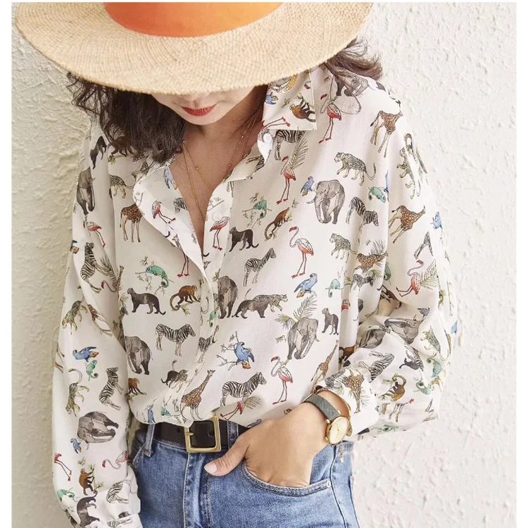 Женская рубашка с длинным рукавом блузка принтом животного весна 2021|Рубашки| |