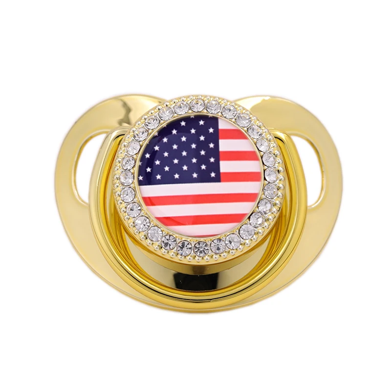 

Shower Gift Gold Pacifier National Flag Pacifier Bling Dummy Silicone BPA Free Infant Nipple Newborn Pacifier for Baby Chupetero