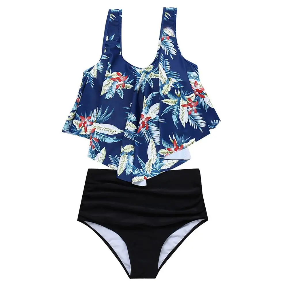 Купальник бикини женский купальный костюм из двух предметов с топом и оборками