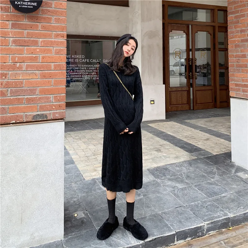 

Mozuleva New 2020 Autumn Winter Women Dresses Knitted Korean Style Fashionable Oversize Warm Elegant Lady Midi Dress