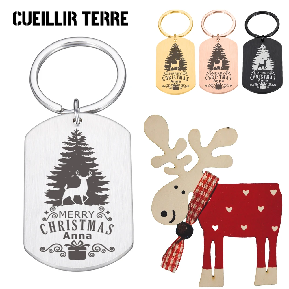 

Christmas Custom Keychain Personalized Gifts Name Customization Christmas Tree Elk Keychain For Family Friend Couple Woman