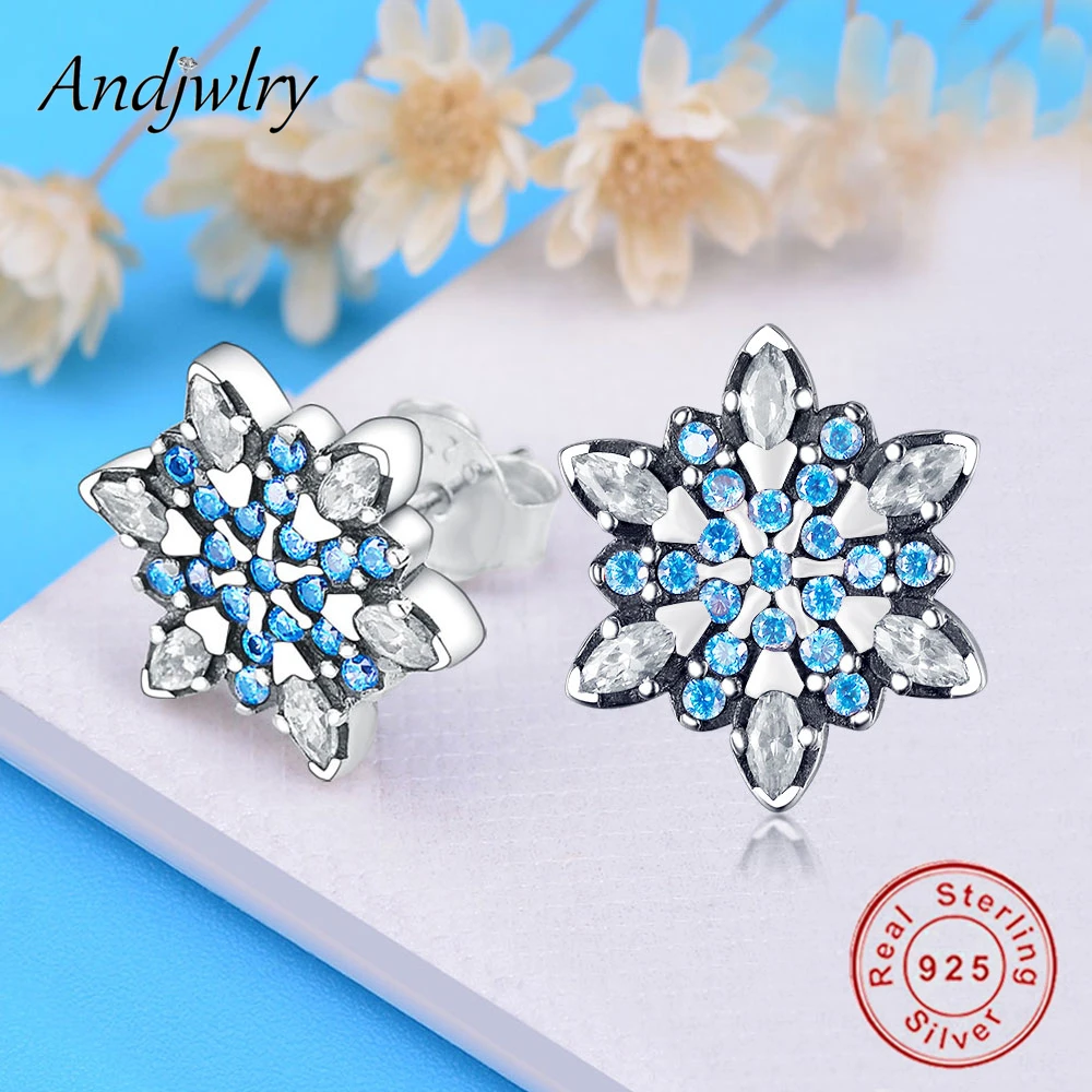 Серьги гвоздики в виде Снежинки из стерлингового серебра 925 пробы для женщин