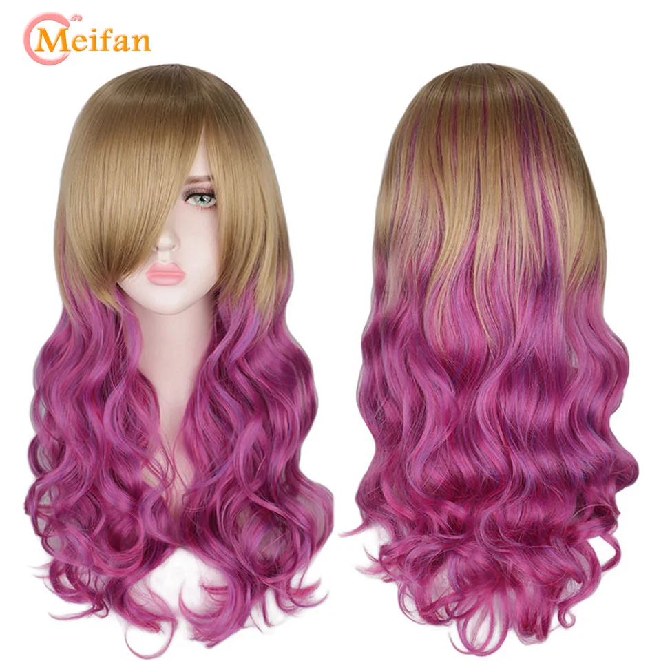 MEIFAN длинные волнистые Ombre черный белый розовый термостойкие синтетические