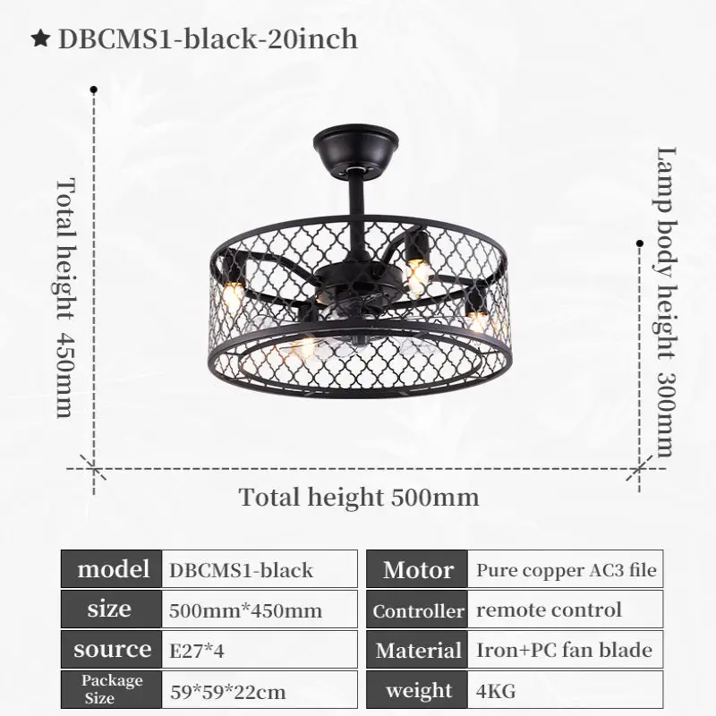 Круглая черная Потолочная люстра с вентилятором и пультом дистанционного