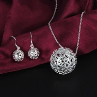 hot charm 925 color silver hollow ball pendant necklace earrings jewelry set for women fashion party christmas gifts