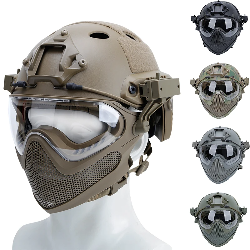 

Tactical Airsoft Full Face Helmet Mask Hunting Shooting Paintball Training Helmet Protective Windproof Camouflage Combat Helmets