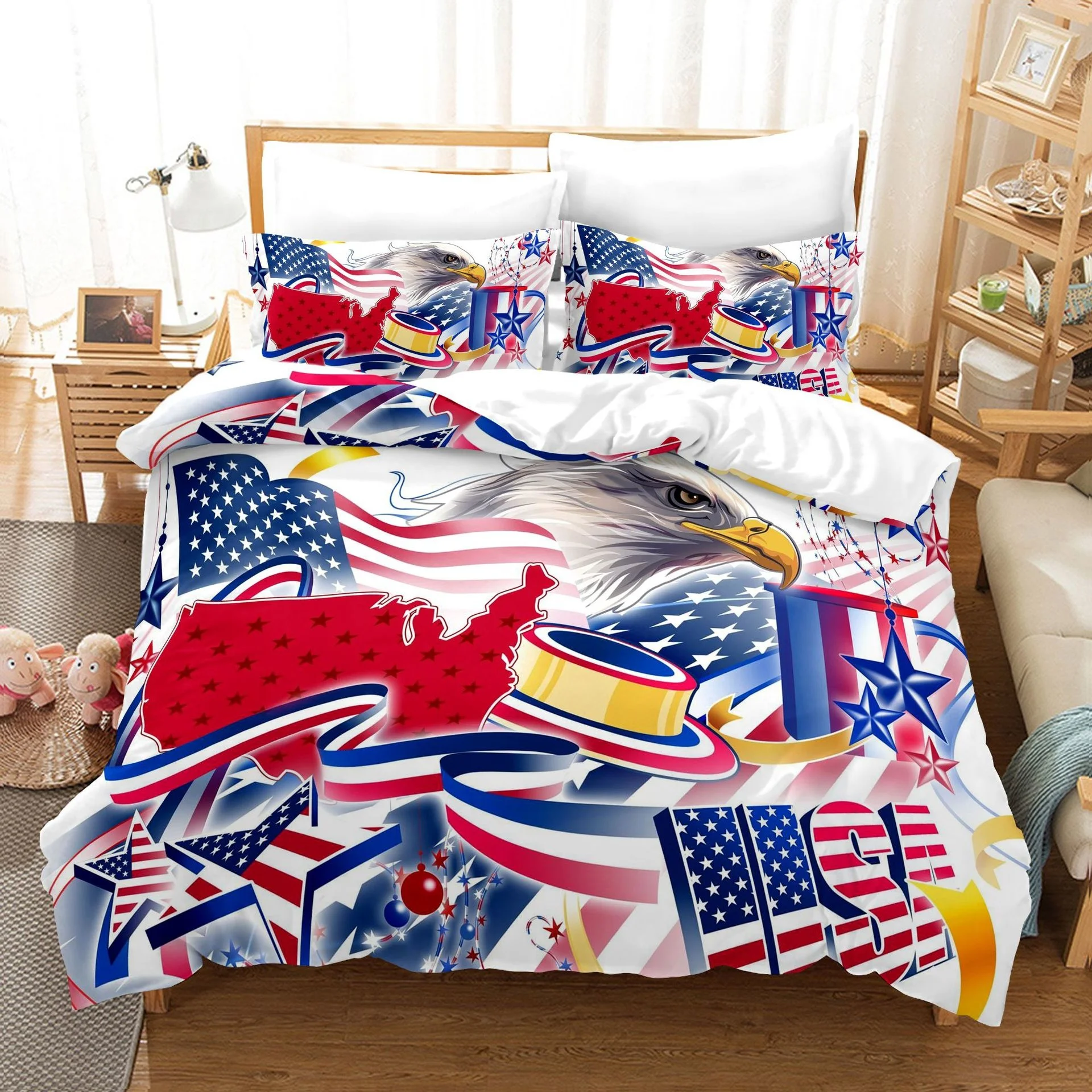 3D Print Bedding Set Patriotism Duvet Cover Queen King Colorful Bedclothes Flag United States USA 3pc Bed | Дом и сад