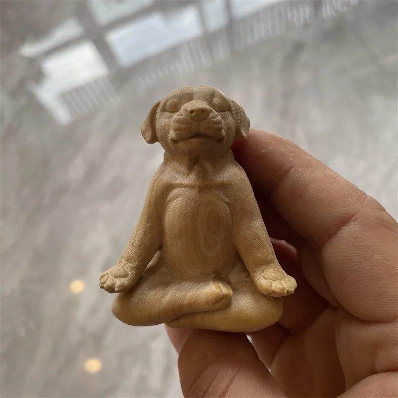 

6*4.7*3.7cm Boxwood Cute Design Sitting Dog Auspicious Hand Carving Living Room/Home/Office Putting Decorate Crafts