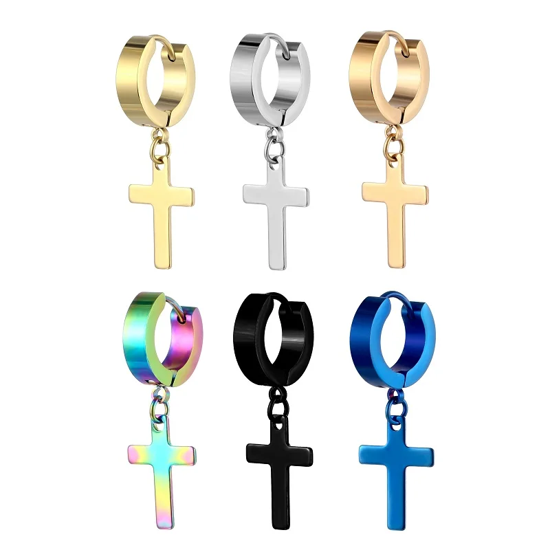 

1 Piece Women Men's Stainless Steel Earrings Black/Silver Color Cross Gothic Punk Rock Style Pendientes Dropping Mujer Moda