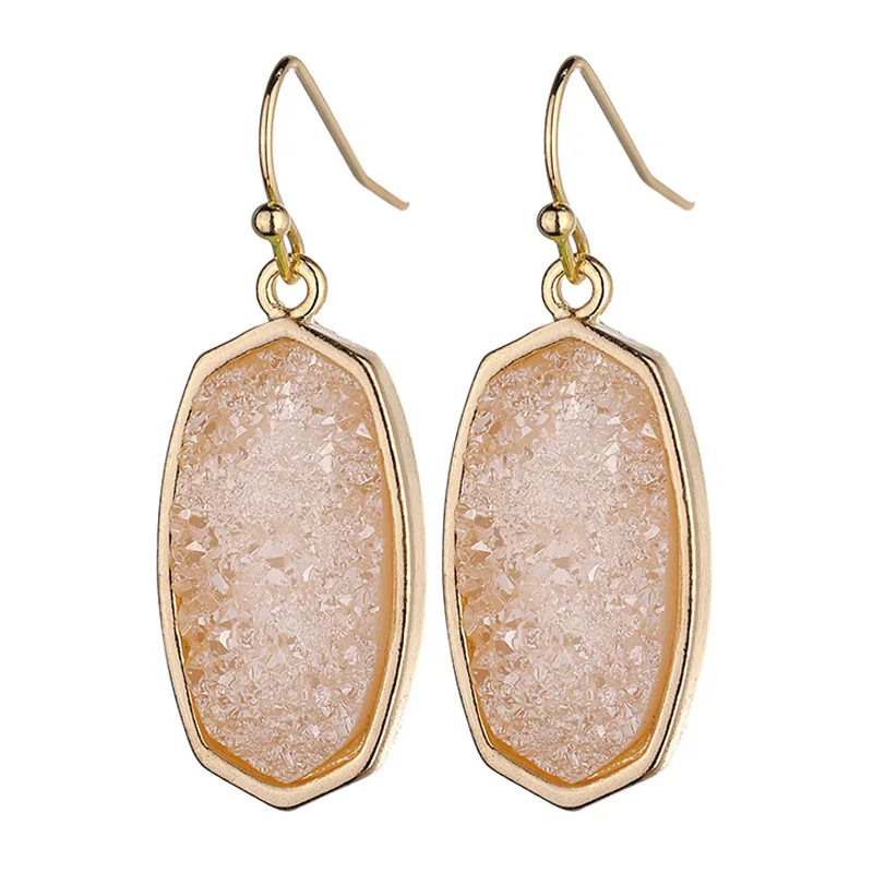 Вдохновленные овальные шестигранные резиновые Druzy Drusy висячие серьги желейные