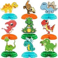 9pcs dinosaur party decorations table topper honeycomb centerpieces t rex triceratop hanging paper fans for dino favor decor