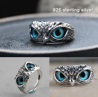 vintage blue cats eye owl ring unique cute creative craft animal rings simple design model jewelry engagement wedding gifts