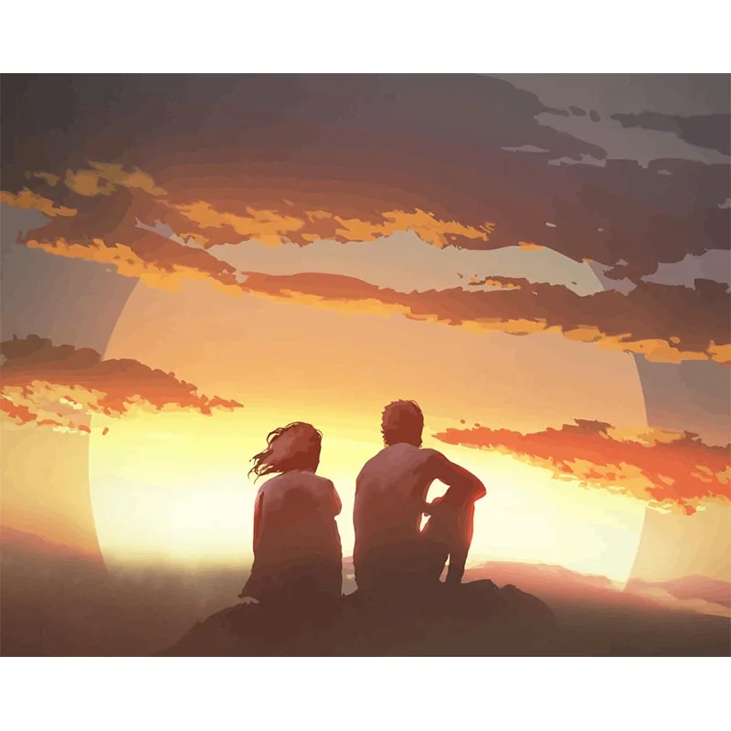 DIY рамка современные картины влюбленные часы закат цифровая акриловая живопись
