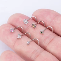 1pc cz crystal nose stud piercing stainless steel nose rings nostril screw l shape nariz studs for women body jewelry gift 20g