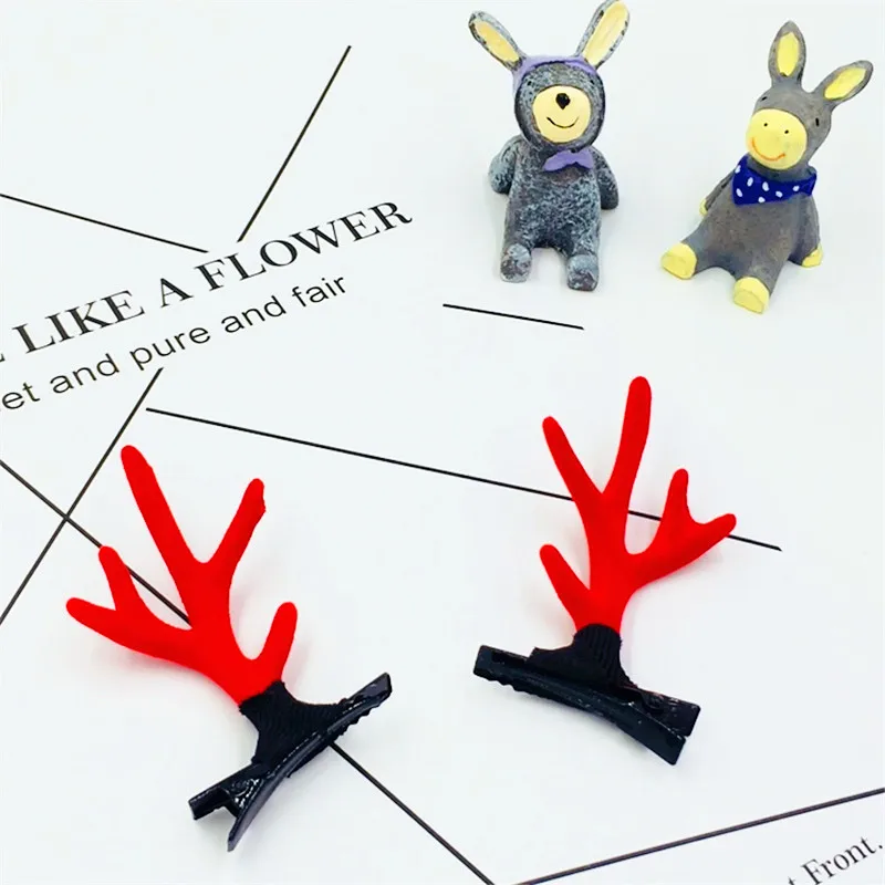 Новые милые рога оленя для волос заколки Рождество Новый год красный оголовье