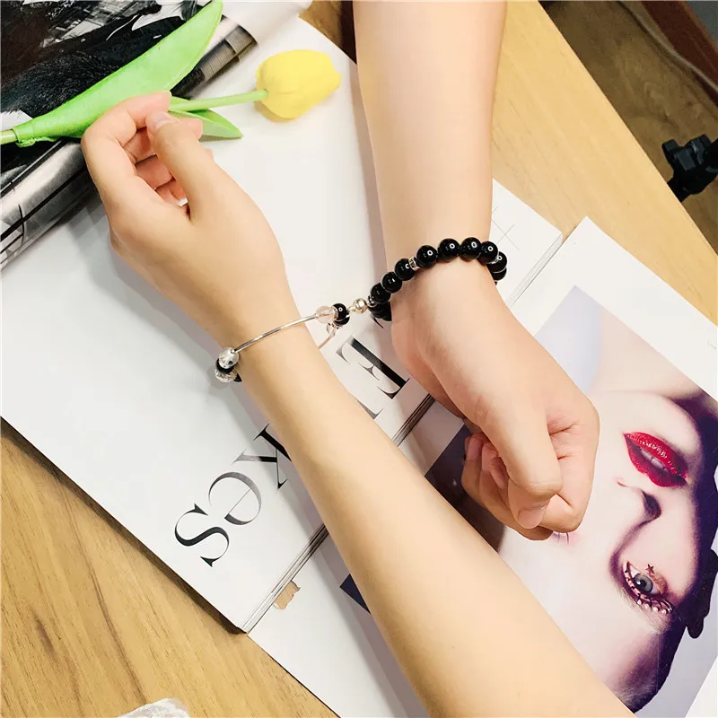 

1Pair Couple Bracelet Magnet Obsidian White Crystal Lovers Infinity Bracelets Jewelry Birthday Gift Free Shipping