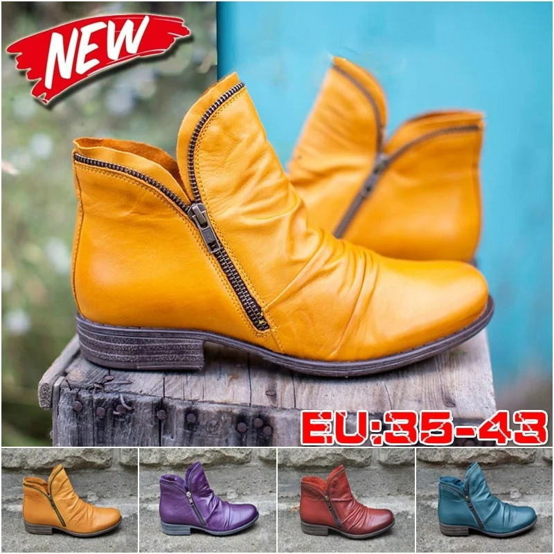 

Women Ankle Boots Spring Autumn PU Leather Boot Female Short Boots Suede Women Booties Zipper Retro Trend Women Naked Boots