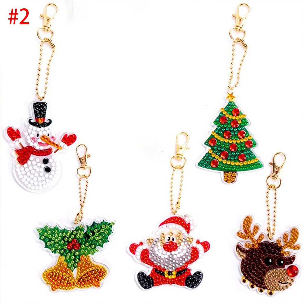 

5D DIY Diamond Painting Christmas Tree Pendant Keyring Art Craft Cartoon Pendant Gift Home Decoration Rhinestone Keychain Gift