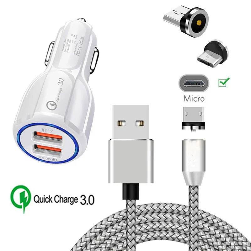 QC 3 0 быстрое автомобильное зарядное устройство магнитный Micro USB кабель для Samsung