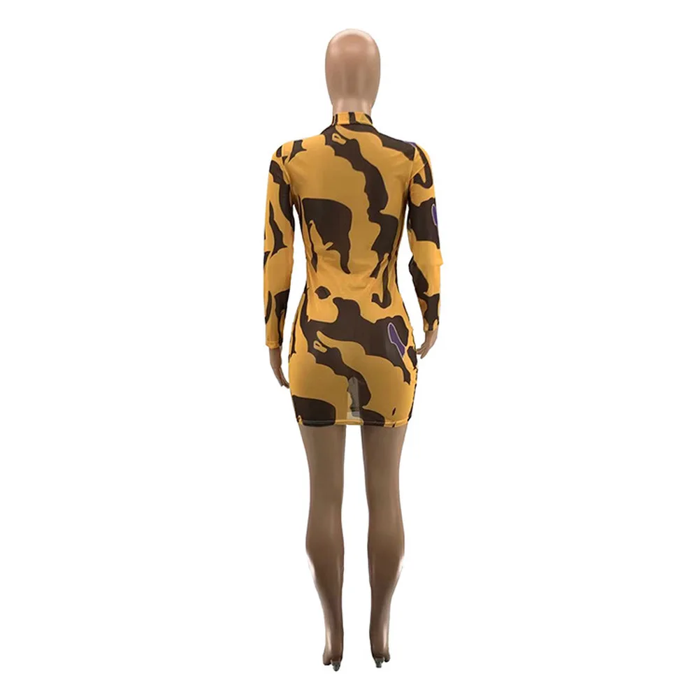 

Contrast Color Patchwork Sexy Slim Fit Dress Women Mock Neck Full Sleeve Party Club Dresses Streetwear Ladies Skinny Mini Dress