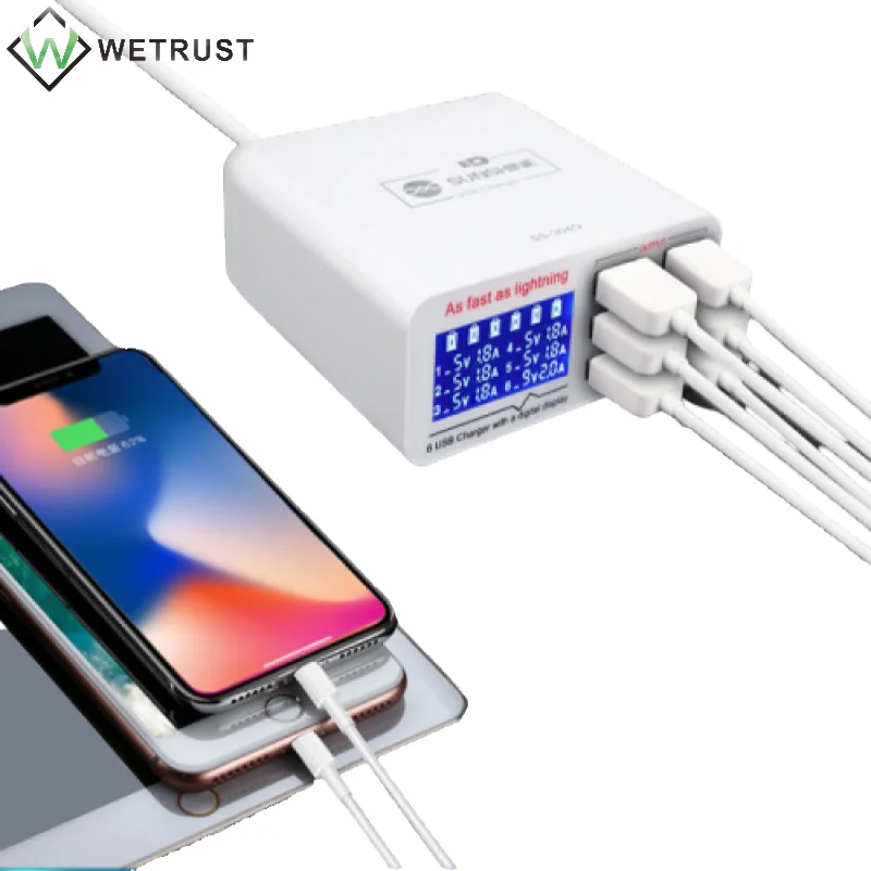 

SUNSHINE SS-304Q 6 Ports USB Quick Charge 3.0 Digital Display Fast Charging Device for iPhone Andorid iPad Tablet Fast Charger