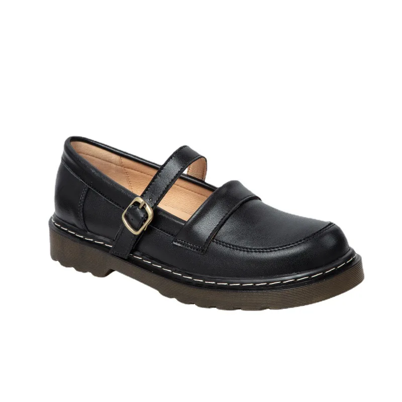 

Women Round Toe Casual Female Sneakers Oxfords Flat Shoes Clogs Platform Leather Retro Dress Creepers Buckle Strap Microfiber So