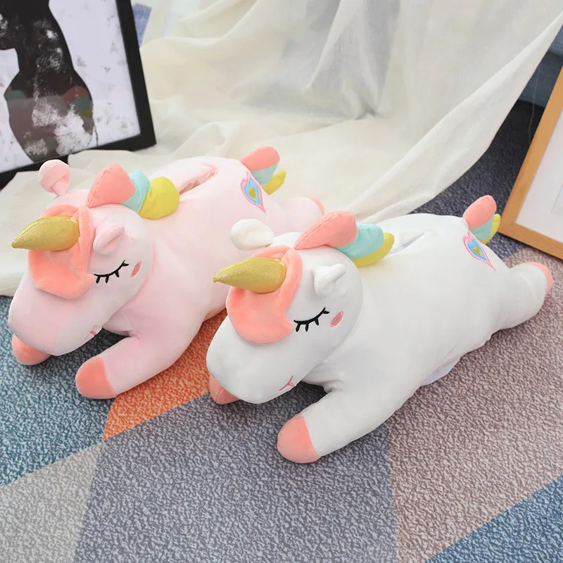 

Plush Unicorn Napkin Paper Holder Stuffed Animals Doll Tissue Box Birthday Christmas Gift New Year Home Room Car Decorations