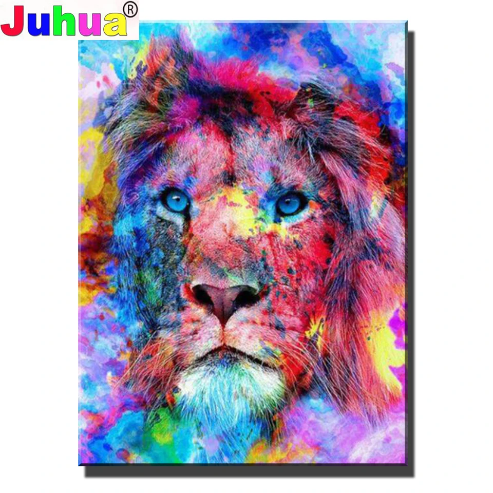 

Color Lion Diamond Painting 5D DIY Full Square/Round Drill Rhinestone Cross Stitch Kits Animal Home Decor Special Gift Handmad