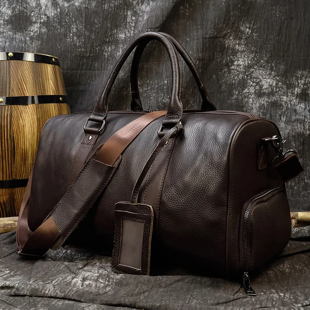 Luxury Genuine Leather Men Women Travel Bag Cow Leather Carry On Luggage Bag Travel Shoulder Bag Male Female Weekend Duffle Bag 5