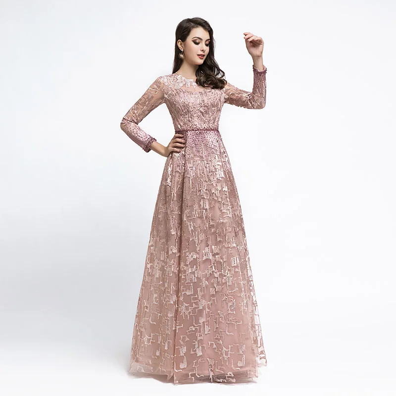 Robe De Soiree Роскошные вечерние платья с длинными рукавами, украшенные кристаллами, с круглым вырезом, длина до пола, женские вечерние платья WT5481