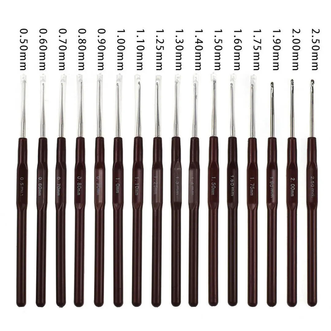 

16pcs Plastic Handle Crochet Hooks Handle Knitting Needles Set Crochetings And Knittings 0.5mm-2.5mm 16 Size